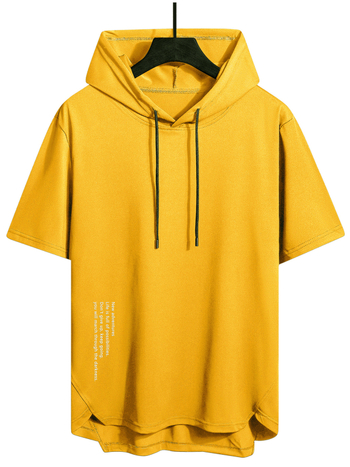 Ανδρική κοντομάνικη μπλούζα με κουκούλα και κορδόνι, φαρδιά γραμμή, ριγέ εκτύπωση, κοντά μανίκια, αντιβακτηριακό ύφασμα