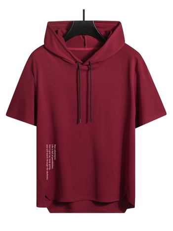 Ανδρική κοντομάνικη μπλούζα με κουκούλα και κορδόνι, φαρδιά γραμμή, ριγέ εκτύπωση, κοντά μανίκια, αντιβακτηριακό ύφασμα