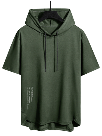 Ανδρική κοντομάνικη μπλούζα με κουκούλα και κορδόνι, φαρδιά γραμμή, ριγέ εκτύπωση, κοντά μανίκια, αντιβακτηριακό ύφασμα