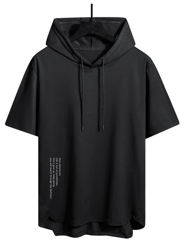 Vīriešu kapucēta T-krekls ar auklu, brīvs piegriezums, svītrainais raksts, īsās piedurknes, antibakteriāls audums