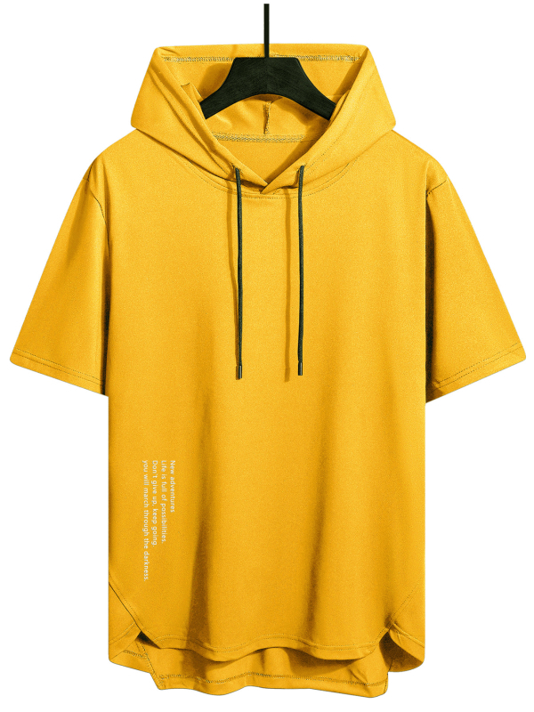 Vīriešu kapucēta T-krekls ar auklu, brīvs piegriezums, svītrainais raksts, īsās piedurknes, antibakteriāls audums