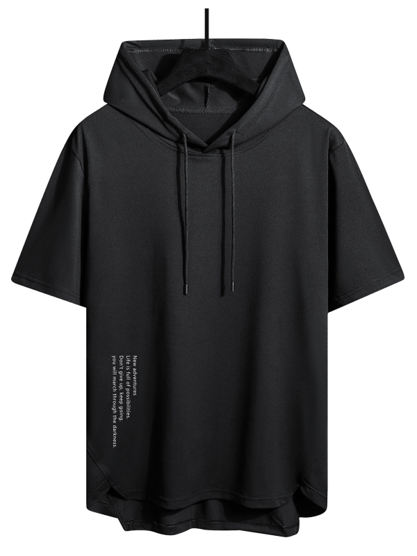 Vīriešu kapucēta T-krekls ar auklu, brīvs piegriezums, svītrainais raksts, īsās piedurknes, antibakteriāls audums