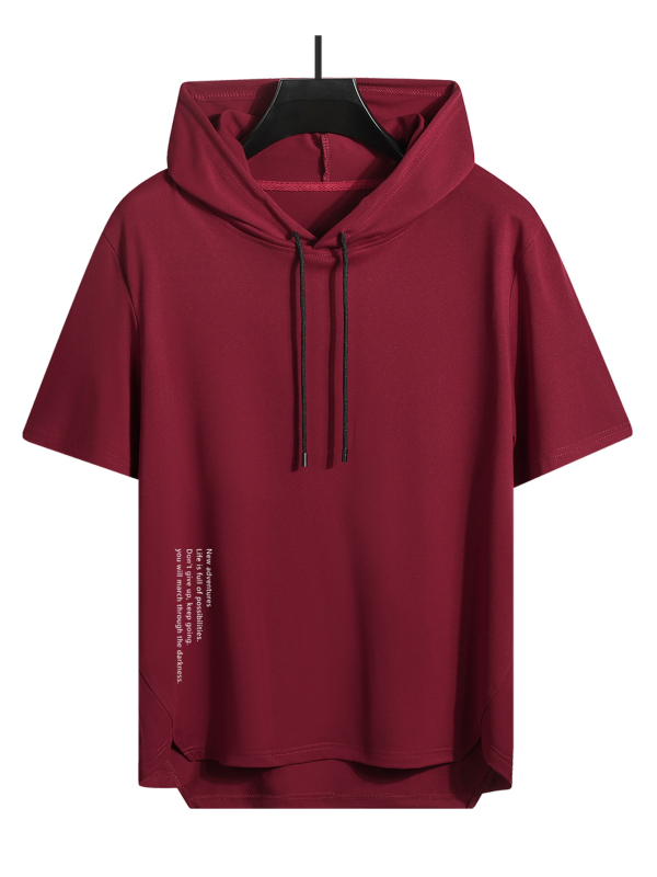 Vīriešu kapucēta T-krekls ar auklu, brīvs piegriezums, svītrainais raksts, īsās piedurknes, antibakteriāls audums