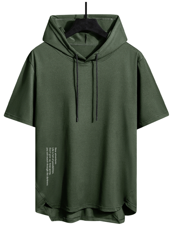 Vīriešu kapucēta T-krekls ar auklu, brīvs piegriezums, svītrainais raksts, īsās piedurknes, antibakteriāls audums