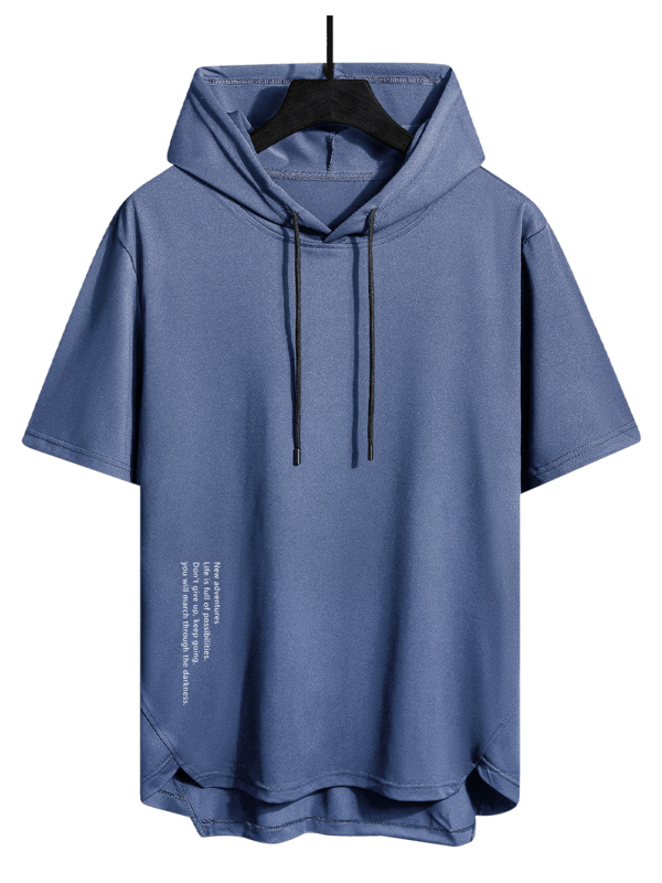 Vīriešu kapucēta T-krekls ar auklu, brīvs piegriezums, svītrainais raksts, īsās piedurknes, antibakteriāls audums