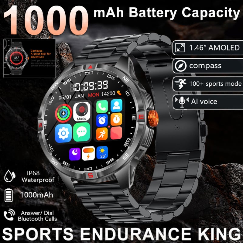 Έξυπνο ρολόι με 21+ ημερών ζωή μπαταρίας, οθόνη AMOLED, μέτρηση καρδιακού ρυθμού και οξυγόνου αίματος, κλήσεις μέσω Bluetooth, αδιάβροχο