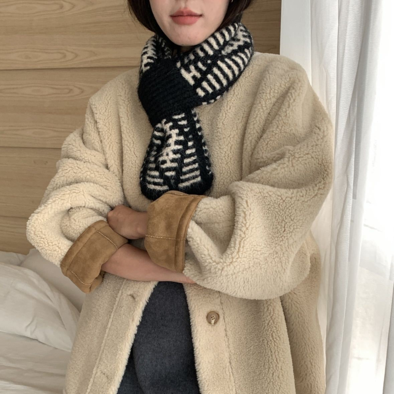 Φουλάρι από μαλλί-μίγμα, πλεκτό warp-knit, για χειμώνα, ζεστασιά, μινιμαλιστικό στυλ