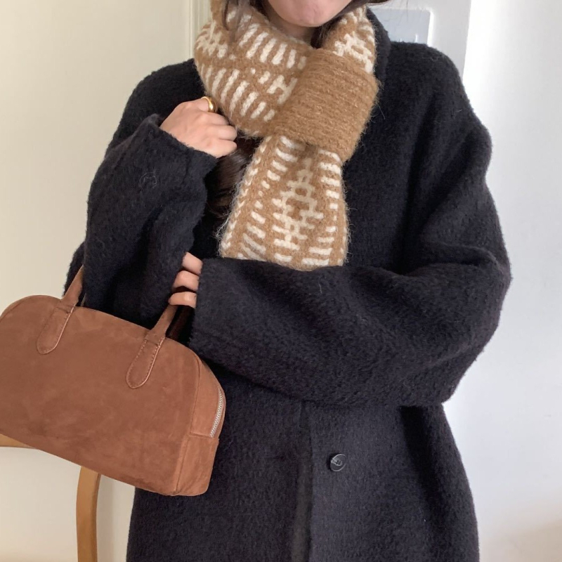 Φουλάρι από μαλλί-μίγμα, πλεκτό warp-knit, για χειμώνα, ζεστασιά, μινιμαλιστικό στυλ