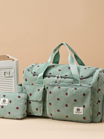 Τσάντα crossbody για ταξίδια με μεγάλη χωρητικότητα, σχέδιο φράουλα, Corduroy ύφασμα, επένδυση πολυεστέρα, unisex, φθινόπωρο 2025