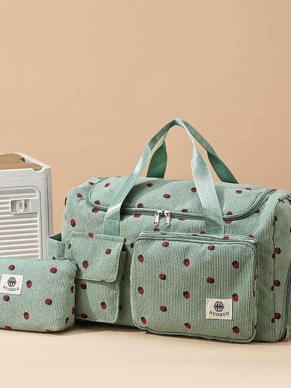 Crossbody ceļojumu soma ar lielu ietilpību, zemeņu raksts, Corduroy audums, oderējums no poliester, universāla, rudens 2025