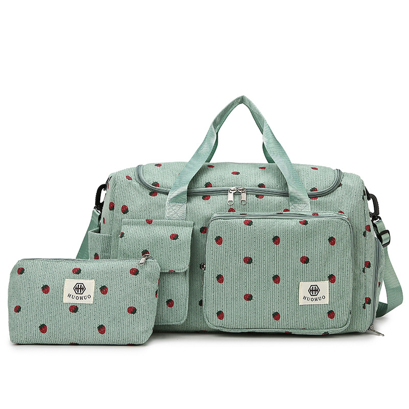 Crossbody ceļojumu soma ar lielu ietilpību, zemeņu raksts, Corduroy audums, oderējums no poliester, universāla, rudens 2025