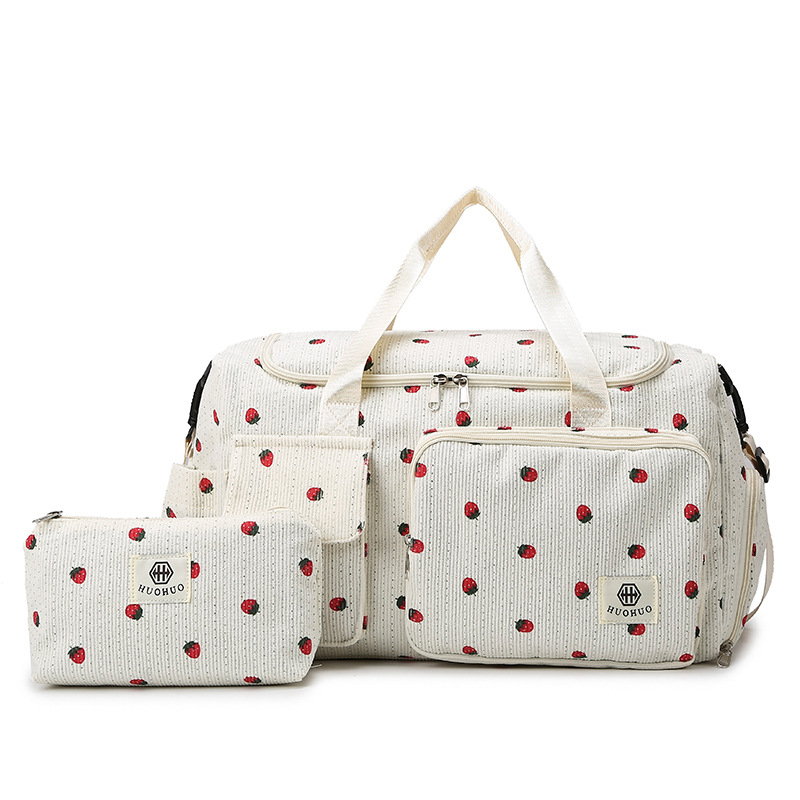 Crossbody ceļojumu soma ar lielu ietilpību, zemeņu raksts, Corduroy audums, oderējums no poliester, universāla, rudens 2025