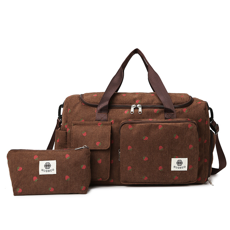 Crossbody ceļojumu soma ar lielu ietilpību, zemeņu raksts, Corduroy audums, oderējums no poliester, universāla, rudens 2025