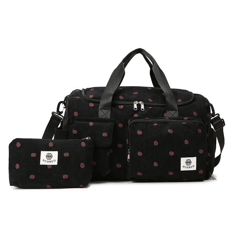 Crossbody ceļojumu soma ar lielu ietilpību, zemeņu raksts, Corduroy audums, oderējums no poliester, universāla, rudens 2025