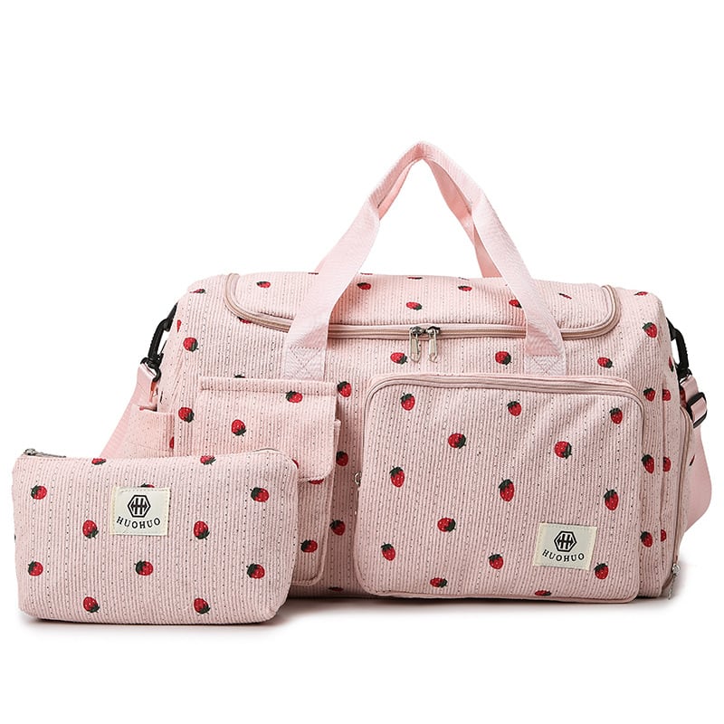 Crossbody ceļojumu soma ar lielu ietilpību, zemeņu raksts, Corduroy audums, oderējums no poliester, universāla, rudens 2025