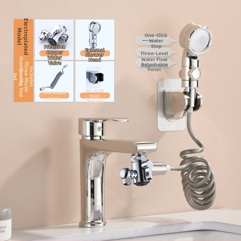 Set tuš glave s tri načina i gadget, bakar + ABS, elektroplakiranje, okretna montaža