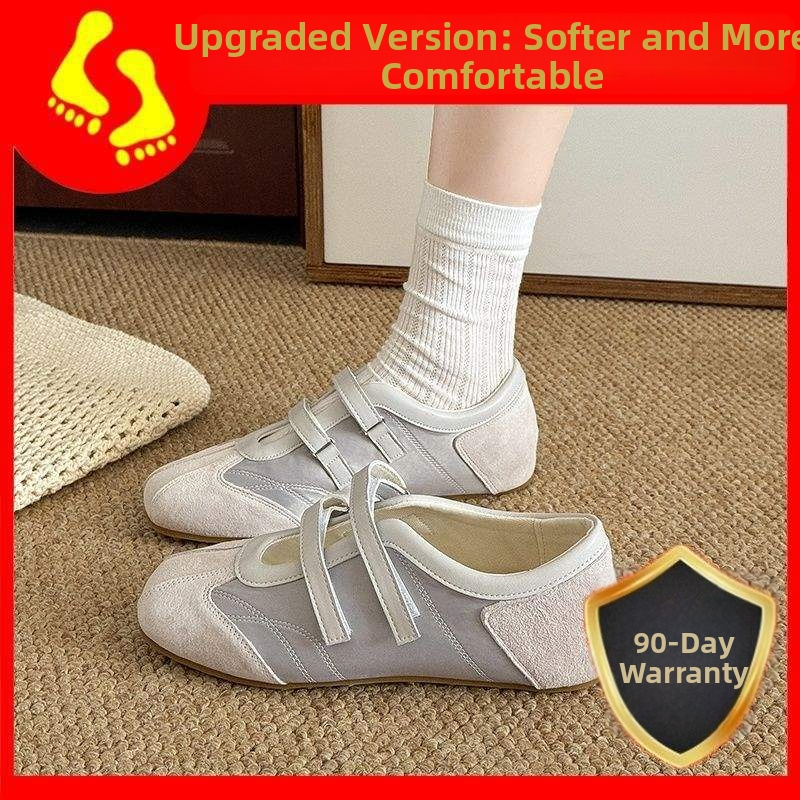 Sieviešu baleta stila sporta apavi ar nubuku augšdaļu, svītrainā raksts, Velcro aizdare, plakana gumijas zole