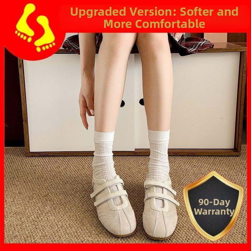 Sieviešu baleta stila sporta apavi ar nubuku augšdaļu, svītrainā raksts, Velcro aizdare, plakana gumijas zole