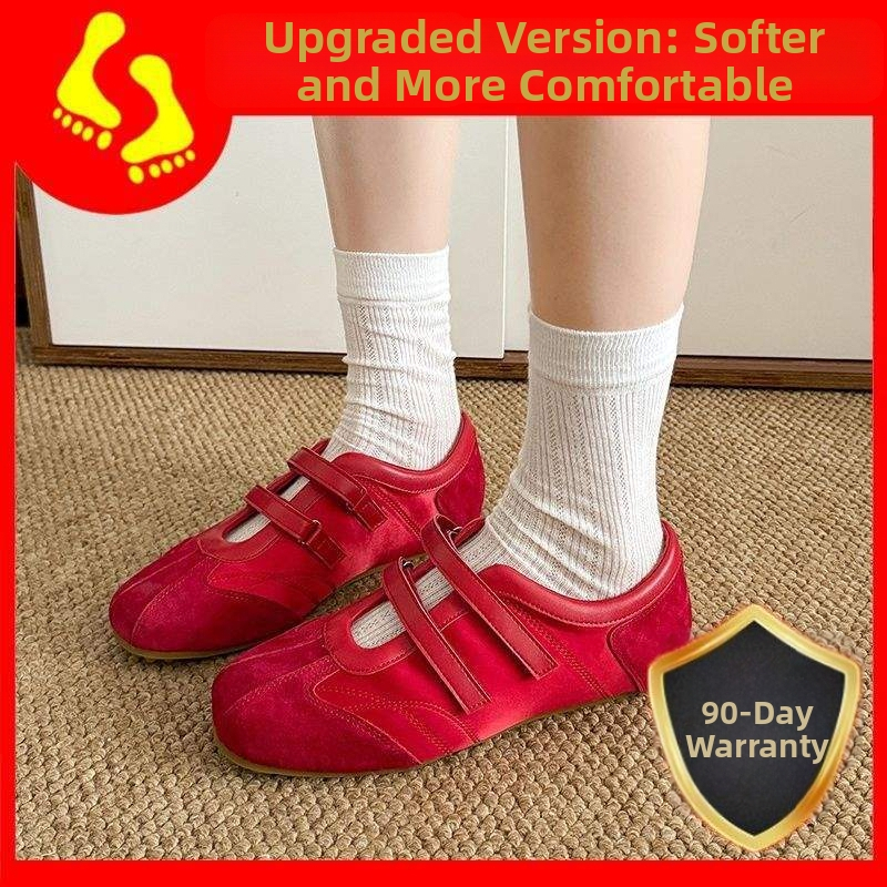 Sieviešu baleta stila sporta apavi ar nubuku augšdaļu, svītrainā raksts, Velcro aizdare, plakana gumijas zole