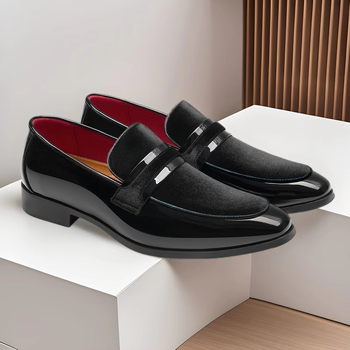 Férfi légáteresztő bőr slip-on mokaszin – nyári üzleti cipő, PU felsőrész, gumitalp, kerek orr, alacsony kivágás