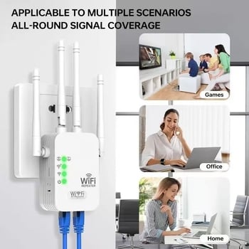 WiFi повторител, обхват 10 м, 802.11n, скорост 300m, захранване 100-240V