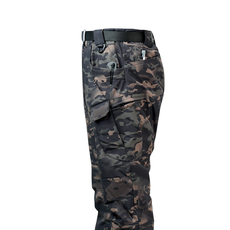 IX7 ojačane taktičke hlače za muškarce — Kamuflažni uzorak, Poliester, Vodootporne, Toplo, Zima/Jesen