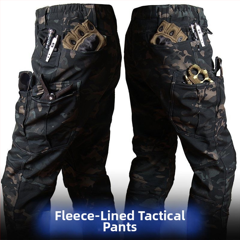 IX7 ojačane taktičke hlače za muškarce — Kamuflažni uzorak, Poliester, Vodootporne, Toplo, Zima/Jesen