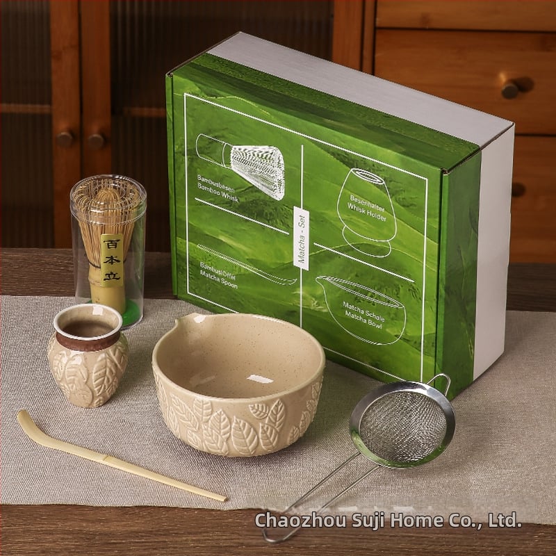 Keramička zdjela za matcha s površinom lebdeće skulpture – retro stil i lagani luksuz, premium kvalitete, za 3 osobe