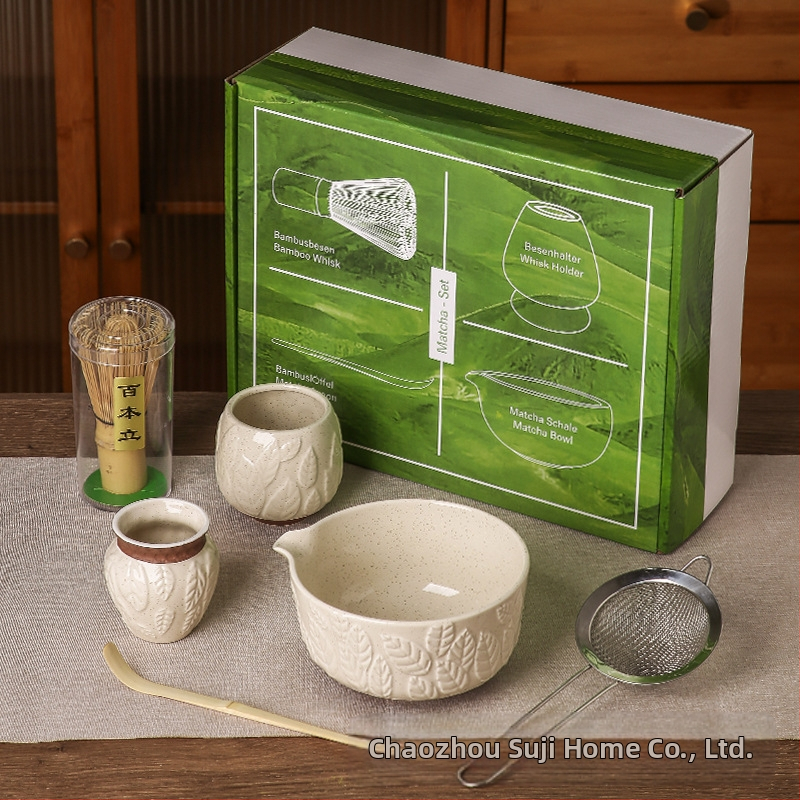 Keramička zdjela za matcha s površinom lebdeće skulpture – retro stil i lagani luksuz, premium kvalitete, za 3 osobe