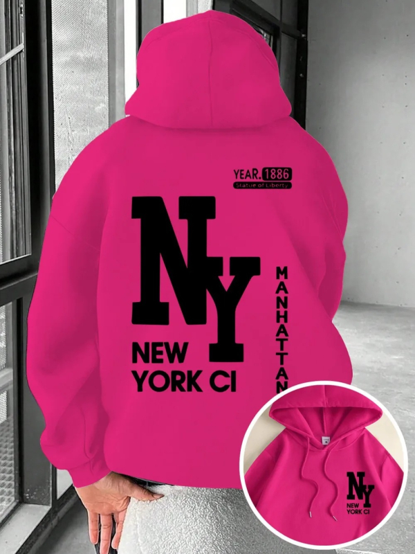 Φούτερ με κουκούλα σε κορεατικό στυλ με εκτύπωση, φθινοπωρινή μόδα, άνετη γραμμή, 96% πολυεστέρα