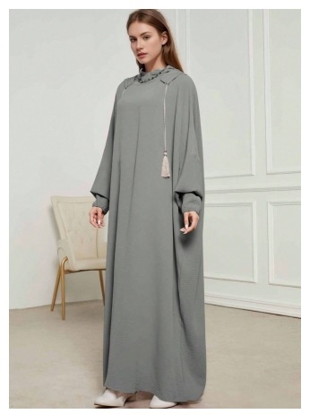 Yuxi poliestera kleita ar garām piedurknēm, gara svārka garums, 95%+ poliesters, bez gludināšanas, vasara 2023