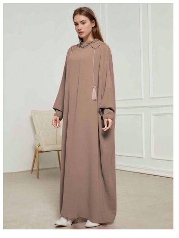 Yuxi poliestera kleita ar garām piedurknēm, gara svārka garums, 95%+ poliesters, bez gludināšanas, vasara 2023