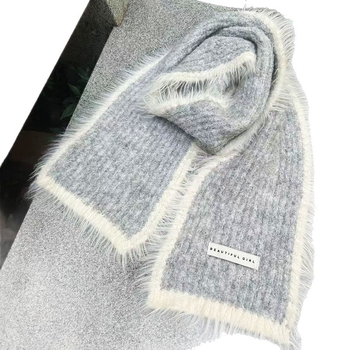 Xinyi akrila adīta šalle ar mākslīgu norkas kažoku, krāsu blokdizains, ziemas siltums