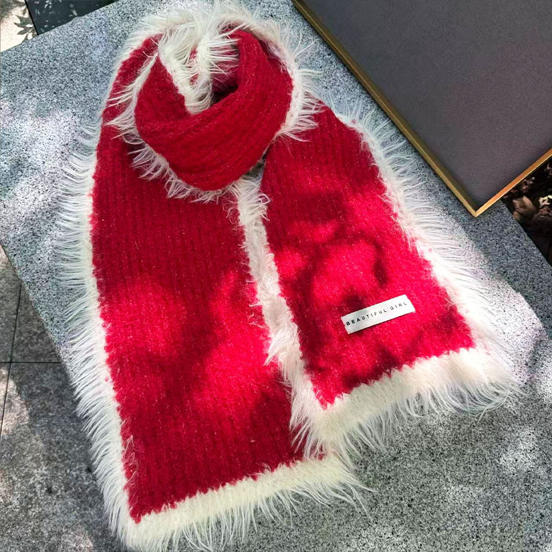 Xinyi akrila adīta šalle ar mākslīgu norkas kažoku, krāsu blokdizains, ziemas siltums