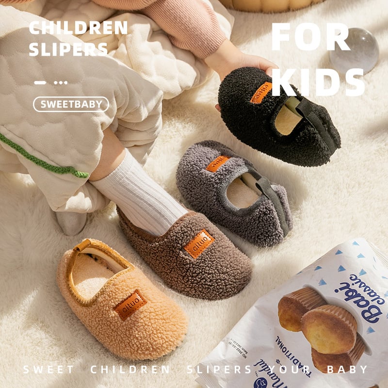 Παιδικά εσωτερικά παπούτσια για το πάτωμα, με επένδυση φλίς, καουτσούκ σόλα, παχυνμένα, φθινοπωρινό-χειμερινό, μονόχρωμα