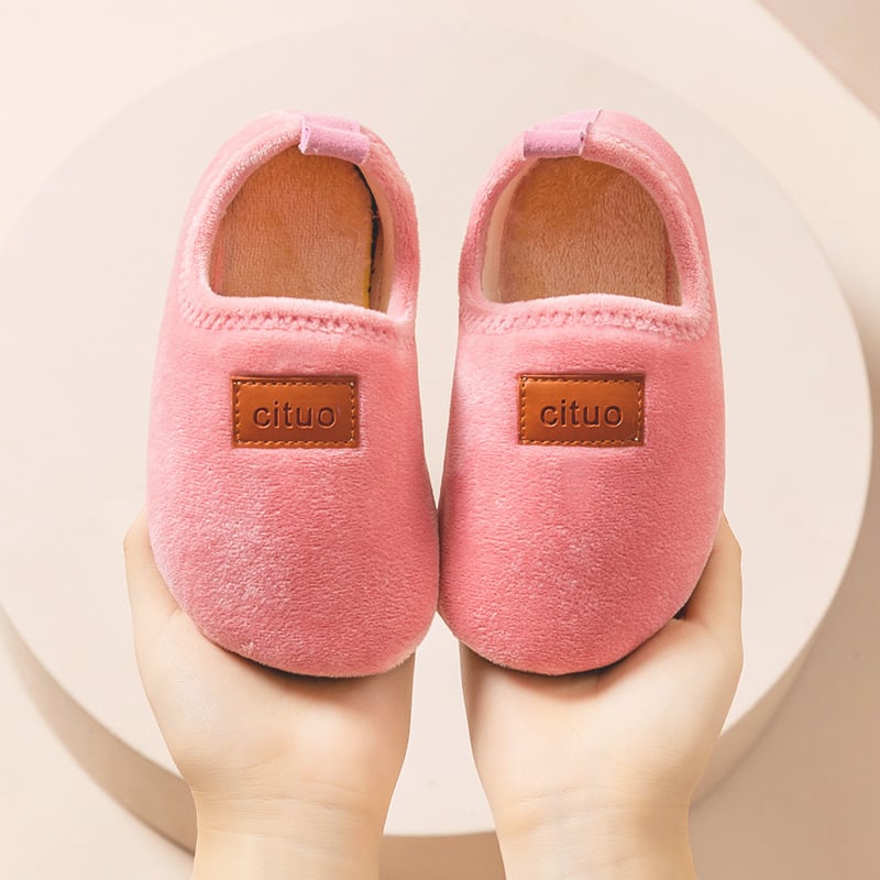 Παιδικά εσωτερικά παπούτσια για το πάτωμα, με επένδυση φλίς, καουτσούκ σόλα, παχυνμένα, φθινοπωρινό-χειμερινό, μονόχρωμα