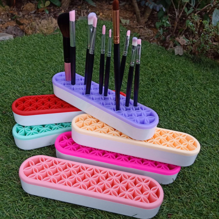 Szilikon belsővel és ABS fedővel smink ecset tároló doboz — hordozható asztali rendező, lyukasztás nélküli, vízálló