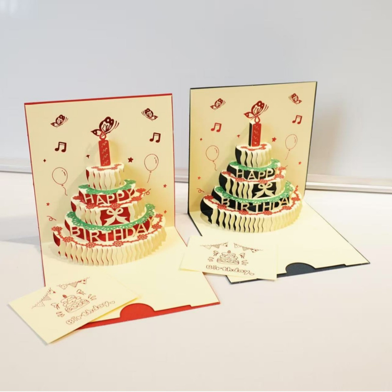 Κάρτα γενεθλίων με 3D διάτρητο σχέδιο τούρτας, φωτισμό και ήχο, από ειδικό χαρτί, θερμοτυπία, κινεζικού κλασικού στυλ