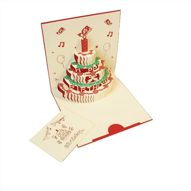 Картичка за рожден ден с 3D прорязан модел на торта, музика и светлина, изработена от специална хартия, горещ печат, китайски класически стил