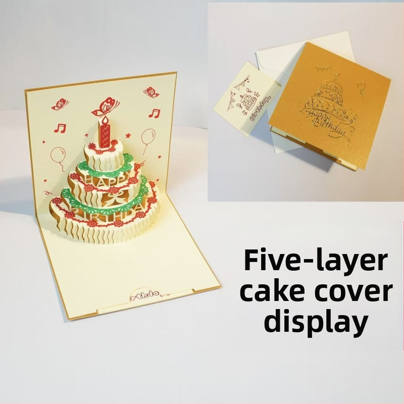 Κάρτα γενεθλίων με 3D διάτρητο σχέδιο τούρτας, φωτισμό και ήχο, από ειδικό χαρτί, θερμοτυπία, κινεζικού κλασικού στυλ