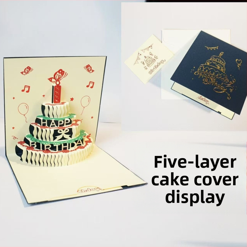 Κάρτα γενεθλίων με 3D διάτρητο σχέδιο τούρτας, φωτισμό και ήχο, από ειδικό χαρτί, θερμοτυπία, κινεζικού κλασικού στυλ