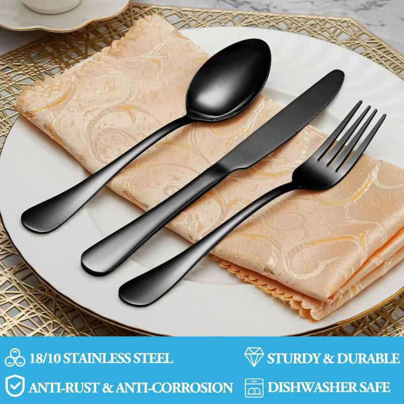 Set posuđa za zapadnu kuhinju od nehrđajućeg čelika (nož, vilica, žlica) s oglednim završnim slojem, minimalistički dizajn, 410 nehrđajući čelik, mogućnost prilagodbe