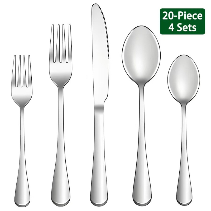 Set posuđa za zapadnu kuhinju od nehrđajućeg čelika (nož, vilica, žlica) s oglednim završnim slojem, minimalistički dizajn, 410 nehrđajući čelik, mogućnost prilagodbe