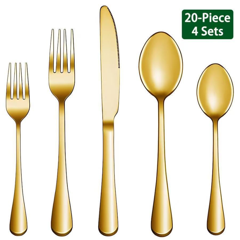 Set posuđa za zapadnu kuhinju od nehrđajućeg čelika (nož, vilica, žlica) s oglednim završnim slojem, minimalistički dizajn, 410 nehrđajući čelik, mogućnost prilagodbe