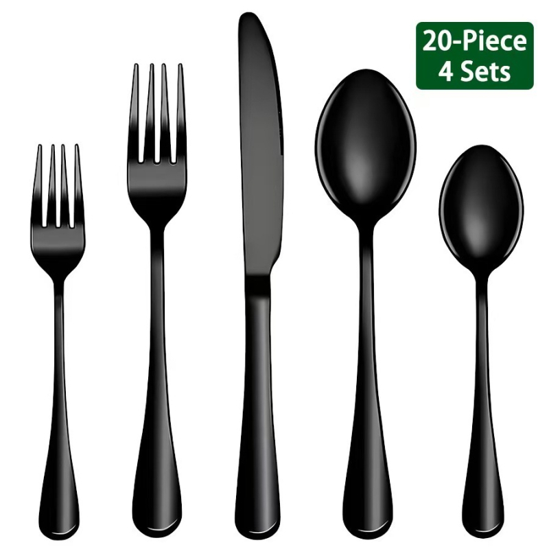 Set posuđa za zapadnu kuhinju od nehrđajućeg čelika (nož, vilica, žlica) s oglednim završnim slojem, minimalistički dizajn, 410 nehrđajući čelik, mogućnost prilagodbe