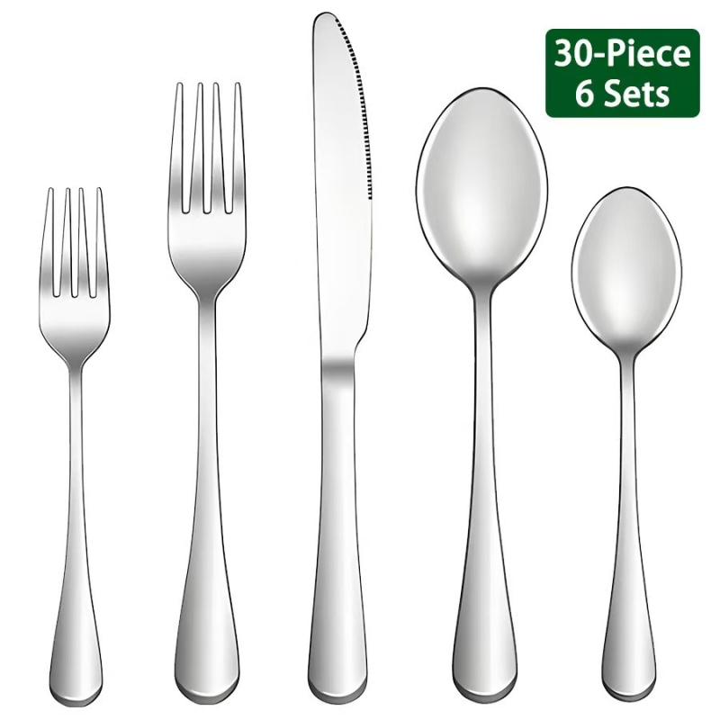 Set posuđa za zapadnu kuhinju od nehrđajućeg čelika (nož, vilica, žlica) s oglednim završnim slojem, minimalistički dizajn, 410 nehrđajući čelik, mogućnost prilagodbe