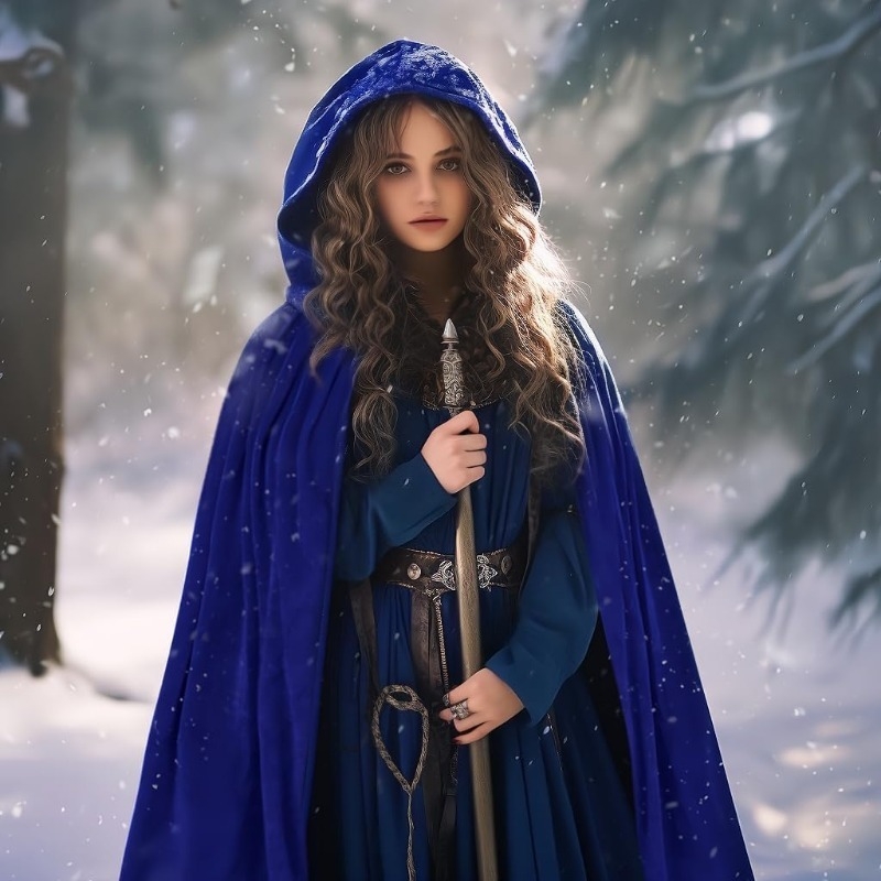 Meibida pelerină din catifea cu glugă pentru reprezentații pe scenă – stil extins, model unic, țesătură simplă, vopsire tie-dye