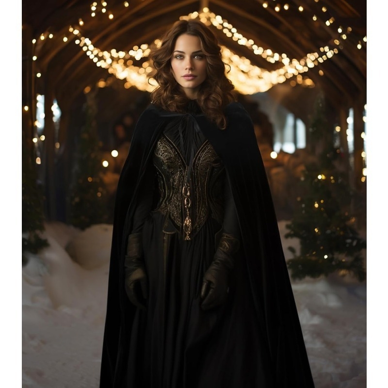 Meibida pelerină din catifea cu glugă pentru reprezentații pe scenă – stil extins, model unic, țesătură simplă, vopsire tie-dye