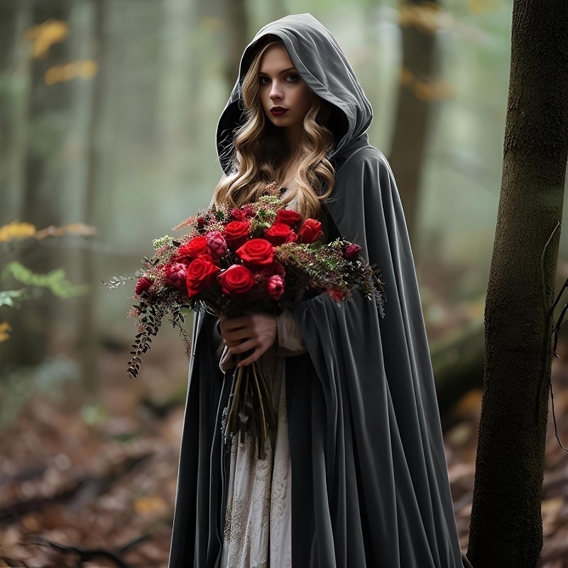 Meibida pelerină din catifea cu glugă pentru reprezentații pe scenă – stil extins, model unic, țesătură simplă, vopsire tie-dye