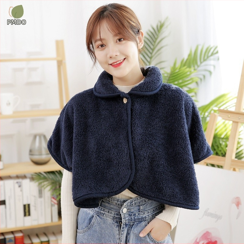 Šál-pelerína z jahňacej vlny pre jesennú–zimnú tepelnú ochranu, jednofarebný vzor, warp-knit pletenina, udržiava teplo